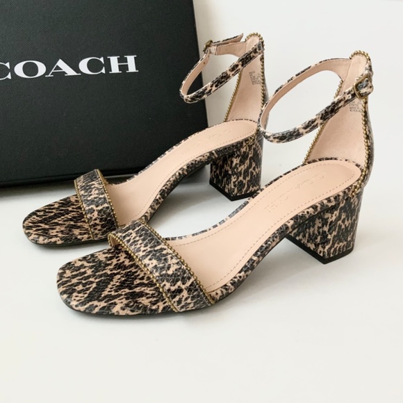 Coach Maddie Bead Chain Embossed Snake Leather Ankle Strap Sandals Heels 6.5 - Picture 7 of 10